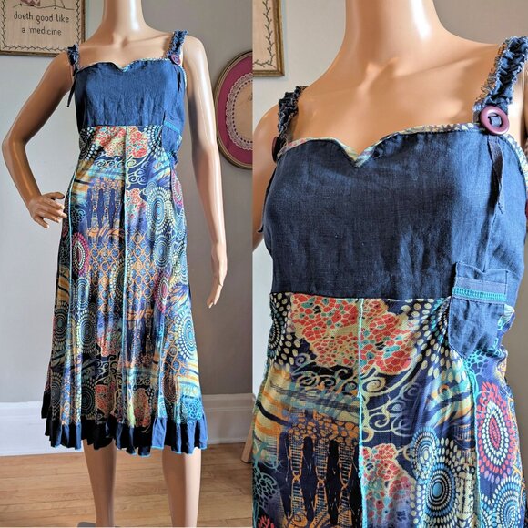 Vintage Y2K Quinze Heures Trente Paris Mesh Dress Ruffle Cottage Midi Size 3/XL - Picture 1 of 14